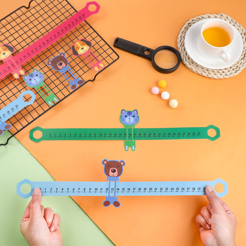 24 Pcs Slide and Learn Number Line 16.5 x 1.5 Inch PVC Number Line for Student, 0 to 30 Math Number Line Animal Positive Integers Number Lines Childhood Education Materials for School (Bright Colors) Bright Colors
