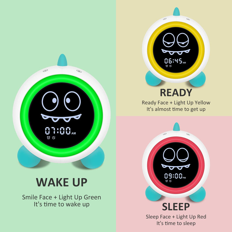 Kids Alarm Clock, Toddler Sleep Training Clock with Night Lights, Sound Machine, Time to Wake Dinosaur Alarm Clock for Children, Gift Ideas for Kids Toddler Boy Girl (Green) Green