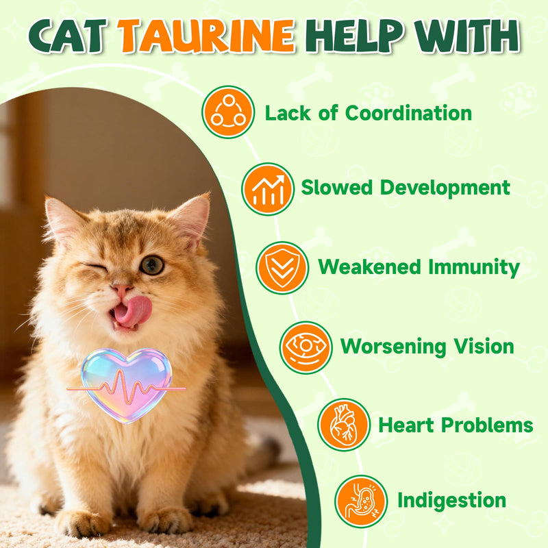 Taurine for Cat Vitamins Treat - 70 Days Supply Cat Multivitamin for Cats, Supports Feline Heart & Vision, Skin Coat, Joint, Immune, Digestion, 19 in 1 Taurine Supplement for Cats Taurine, Mineral