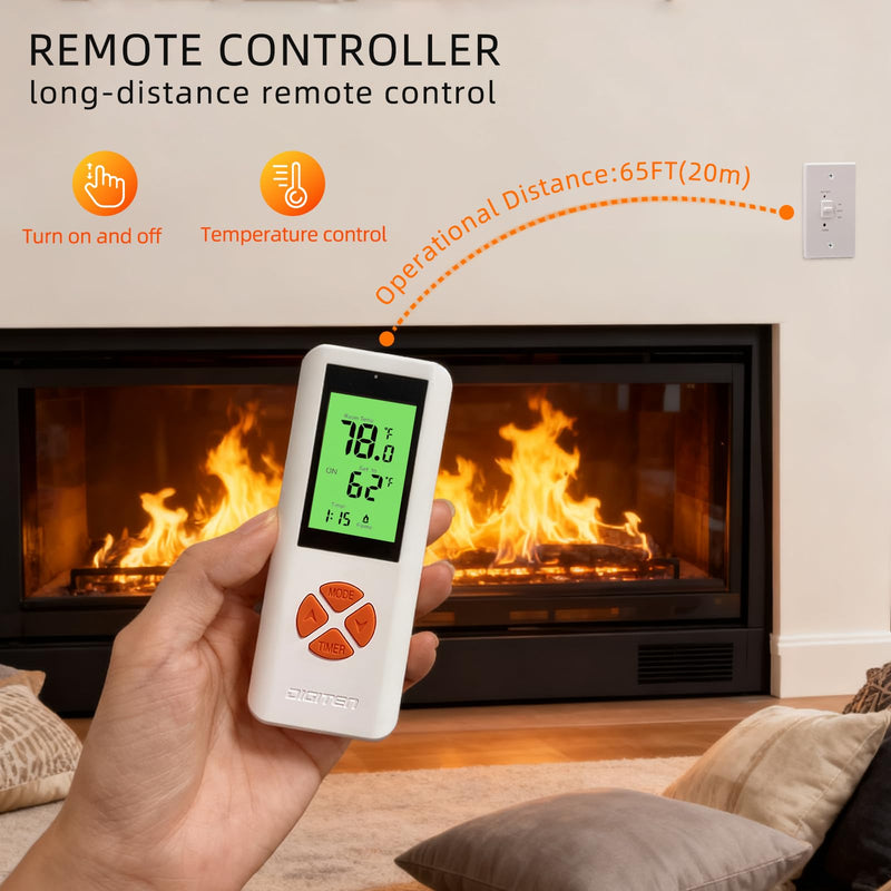Fireplace Thermostat Remote Control Kit, for Millivolt Gas Valve & Electronic Ignition Systems, 65ft Range, LCD Display, ON/AUTO/Off Modes, Timer & Child Lock Function