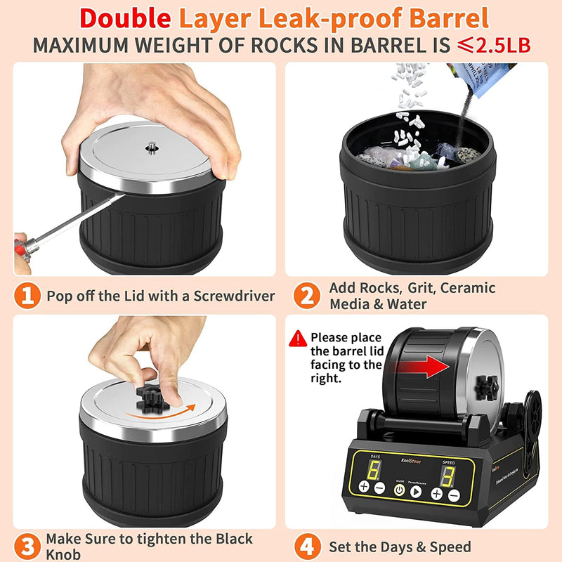 Rock Tumbler Barrel Extral Large Capacity 2.5 Lbs 5 x 4 inch, Rubber Material, with Durable Leak-proof Lid
