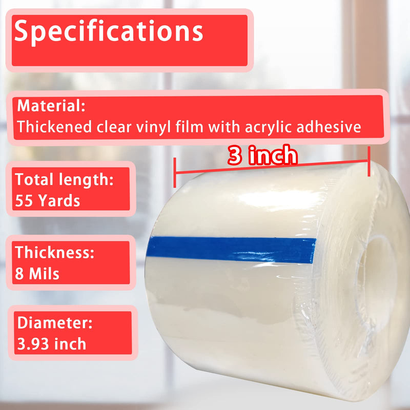 Birllaid Transparent Window Weather Sealing Tape, 3 Inch x 55 Yards, Window AC Insulation Sealing Film Tape, No Residue, Clear 3-Inch x 55 Yards