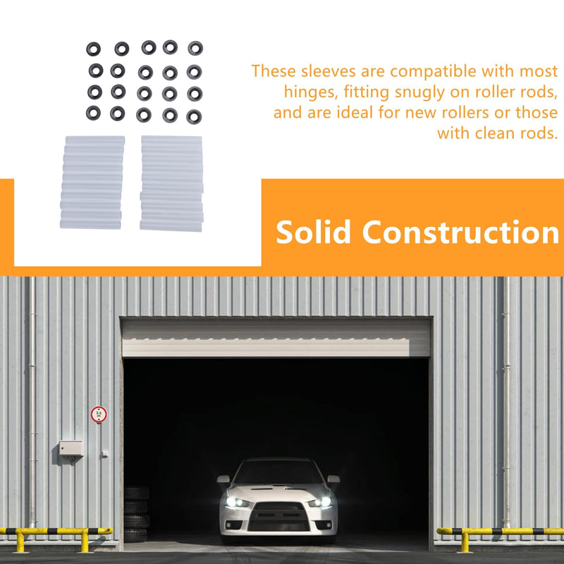 Garage Door Hinge Quiet Roller Sleeves, 20 Sets Garage Door Hinge Quiet Roller Sleeves 11mm ID 80mm Length Roller Shaft Nuts Bearing Gaskets for Cars RV Garage Doors
