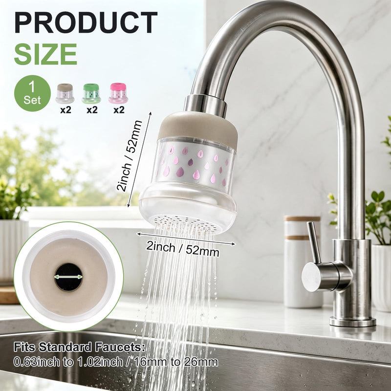 M METERXITY 6-Pack Mushroom Shaped Faucet Water Filter, Brown/Pink/Green