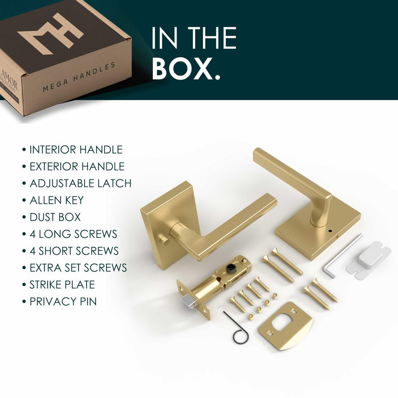 Mega Handles Glamor Privacy, Lever & Lock Door Handle Set for Hallway, Closet and Bathroom, Keyless Lock, Heavy Duty Door Levers, Fits All Standard Door Sizes, Screws Included - Satin Brass (1 Pack) 1 Pack