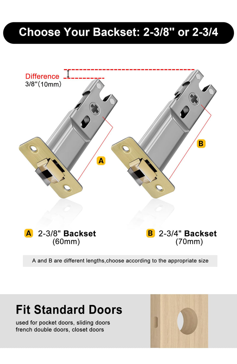 goldenwarm Brushed Gold Pocket Door Lock with Pull, Square Pocket Door Hardware 2-3/8" Backset, Gold Pocket Door Handles 1 Pack 2-3/8” Latch
