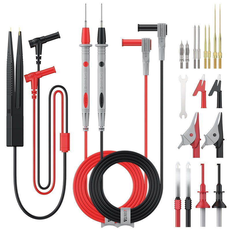 BINTA 25-Piece Silicone Multimeter Leads Kit CAT Ⅲ 1000V 20A with Replaceable Test Probes 4PCS Large/Medium Alligator Clips Tweezer, Professional Leads Kit for Industrial Car Home Electrical Testing 25PCS