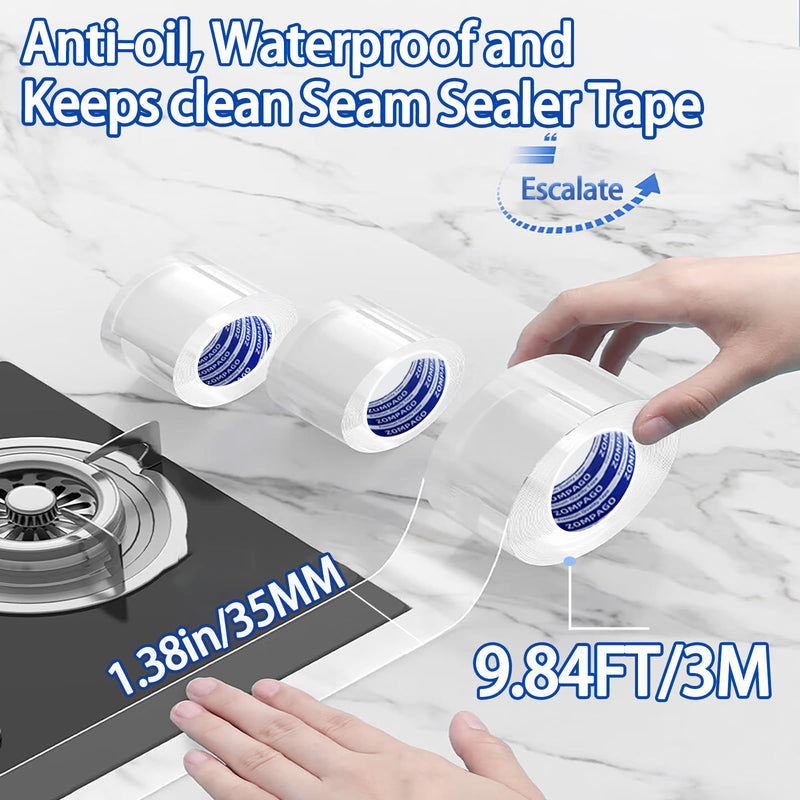 Waterproof Caulk Tape Sealant Strip – for Kitchen Caulking,Oil Proof,Self-Adhesive Tape for Toilet Seal,Bathtub Sealant–Bathroom Clear Caulk,1.38inx9.84FT,PVC Tape -for Window Sealing as Well 1.38inx9.84FT