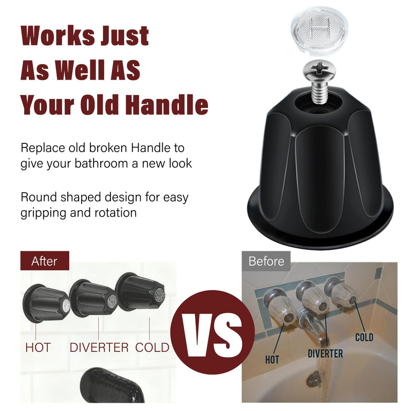 Black Shower Knob Replacement Kit,Shower Knobs Include Base Connectors Screws,Bathtub Faucet Handle Remodel Trim Kit,Compatible with Pfister Verve Tub Shower Knob Replacement,Shower Faucet Handle Shower Knobs Set-001