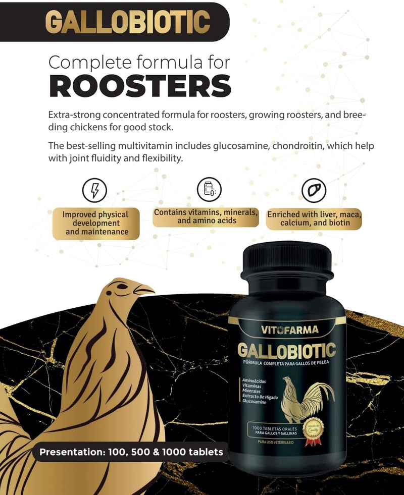 Gallobiotic Natural Multivitamin for Rooster, Hens - 100 Tablets | Vitamina Completas para Gallos - PawsPlanet Australia
