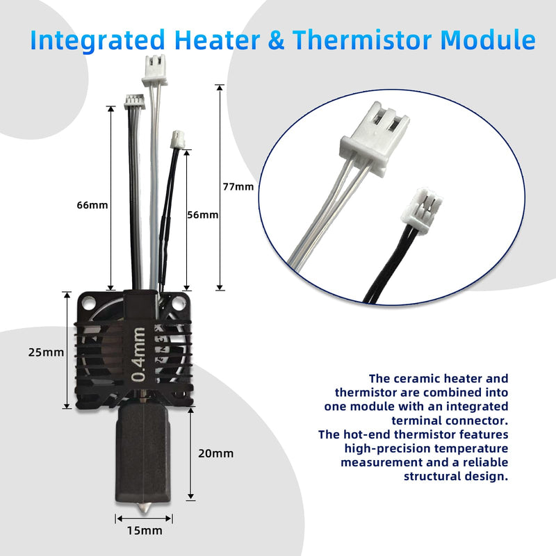 Bambuu Lab X1 X1C Hotend Complete Kit, 0.4MM Hardened Steel Nozzle Full Assembly with Fan, Ceramic Heater, Nozzle, Thermistor, Extruder Heating Block Replacement for Bambu Lab X1 Series 3D Printer