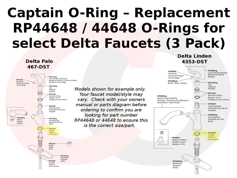 Captain O-Ring – Replacement RP44648 / 44648 O-Rings for Select Delta Faucets (3 Pack)