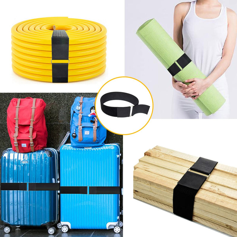 2"x16ft Reusable Cinch Strap with 10 Metal Buckles, Cut-to-Length Fastening Securing Straps, Adjustable Nylon Cable Straps and Cord Ties for Organizer or Storage, 2 inch Wide, Black 2in x16ft