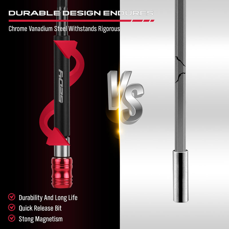 Magnetic Screwdriver Bit Holder Set: 2-Piece 1/4 Inch Hex Shank Quick Release Extension Adapter | Super Straight Durable CR-V Steel | Universal Fit for Impact Driver Bits | 6", 12" Long 2 Pieces