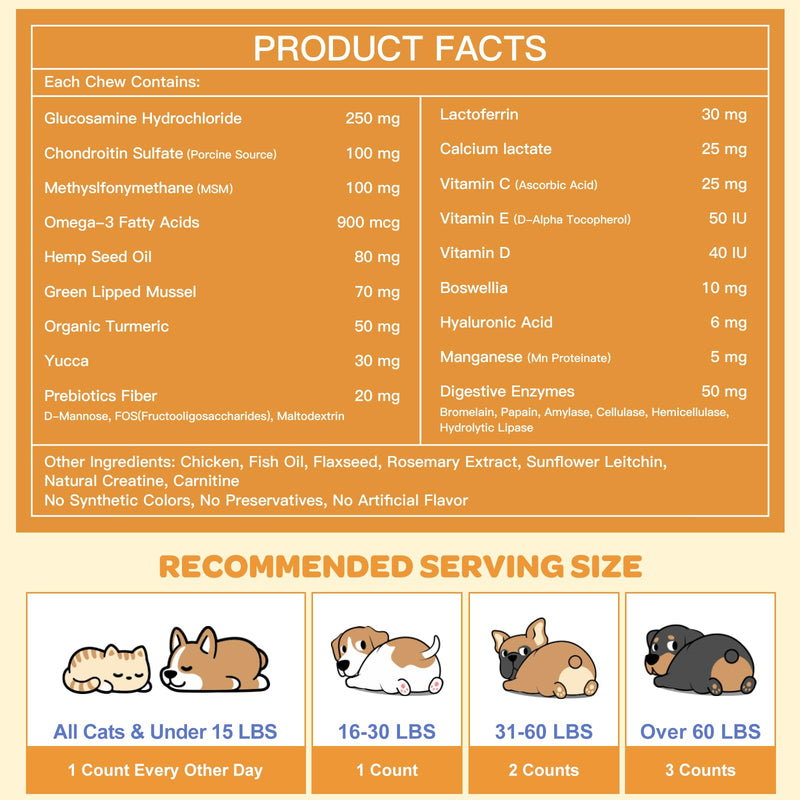 NATURE TARGET Glucosamine for Dogs - Hip and Joint Supplement for Dogs, 180 Crunchy Chews, Glucosamine Chondroitin, Omega-3, MSM, Turmeric for Pain Relief, Dog Joint Supplement Large & Small Breed 180 Counts
