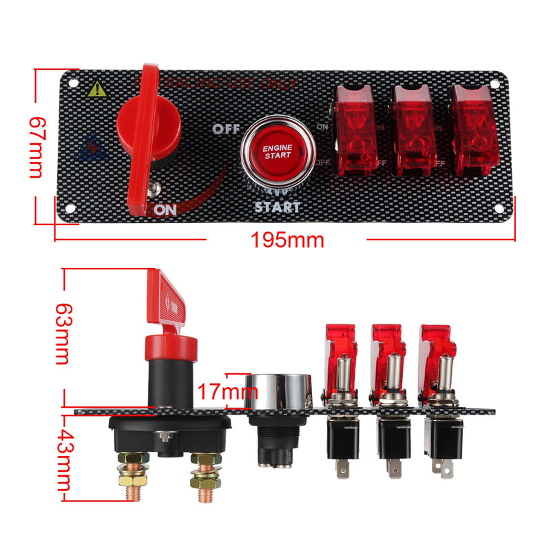 G Madlife Garage 12V 30A Flip-Up Ignition Switch Panel 5 in 1 Car Engine Start Push Button LED Toggle for Car Auto Power Speediness Racing Cars