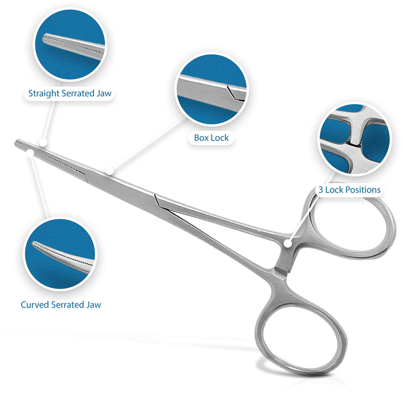10-Pack Mosquito Hemostat Locking Forceps, 5 Curved & 5 Straight, Stainless Steel, 5-Inch Curved & Straight - NewNest Australia