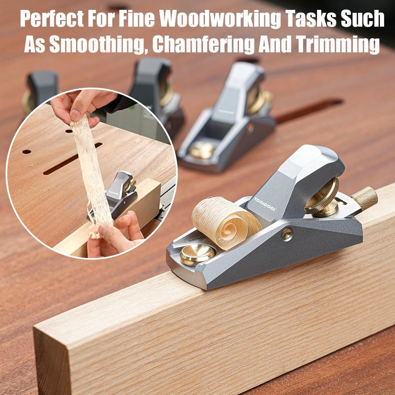 TOOLCOOL Low Angle Block Plane Wood Plane Mini Hand plane For Woodworking Aluminum Alloy Body Adjustable Blade Depth (Silver) Silver
