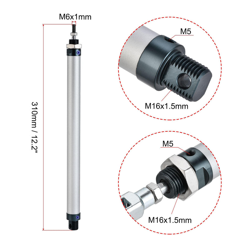 uxcell Pneumatic Air Cylinder 16mm Bore 200mm Stroke with Y Connector and Quick Fittings, MAL 16x200, for Automatic Equipment 16mmx200mm