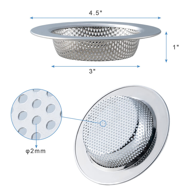 2 Pcs Sink Strainer for Most Kitchen Sink Drain Basket, Upgraded Double-Layer Safe Design Kitchen Sink Strainer (Outer Diameter 4.5 Inch) Silver(2 Pcs)