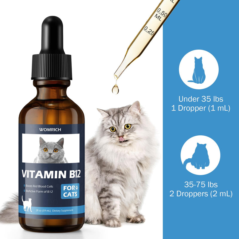 Vitamin B12 for Cats | Methylcobalamin Supplement | Boosts Red Blood Cell Formation, Energy, Nervous System & Appetite, Treats Pancreatitis | 2 fl oz Dropper