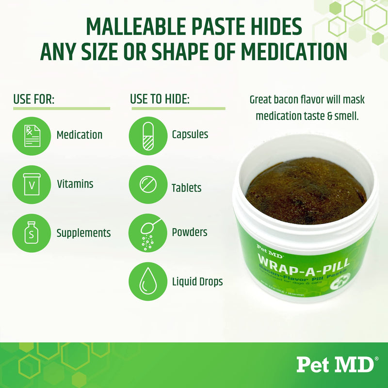 Pet MD Wrap A Pill Bacon Flavor Pill Paste for Dogs - Create a Pocket to Hide Pills and Medication - 59 Servings 4.2 Ounce (Pack of 1)