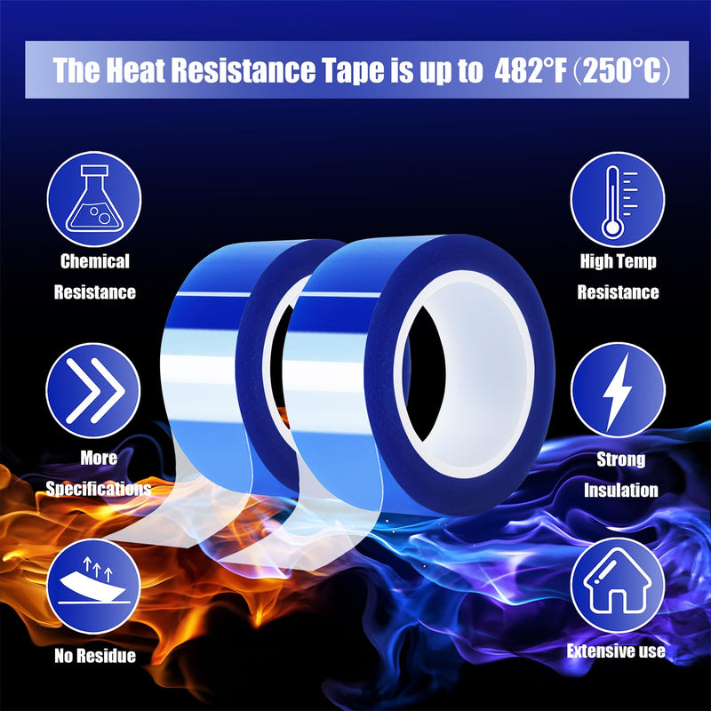 2 Rolls 20mm x16m(52FT) Blue Heat Tape High Temperature Heat Resistant Tape Heat Transfer Tape for Heat Sublimation Press Vinyl,No Residue