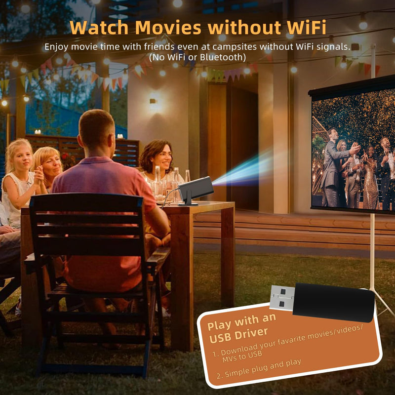 Mini Projector, Full HD 1080P Support Portable Outdoor Movie Projector, Smart Projector Compatible with Smartphone/TV Stick/Laptop/USB/HDMI, Indoor & Outdoor Use Standard System&Black