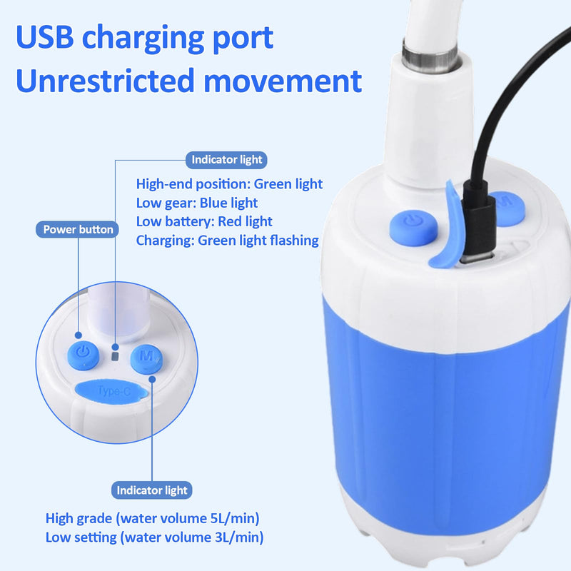 Yuehuam Portable Camping Shower Outdoor Camp Shower Pump with Rechargeable Battery, Electric Shower Pump with Intelligent Digital Display Multiple Spray Modes for Camping, Hiking, Traveling,RV Without Rinsing Nozzle