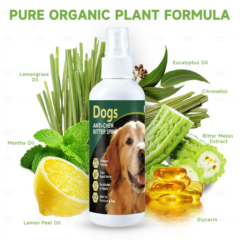 Dog No Chew Spray, Bitter Dog Deterrent Spray for Furniture & Carpet, Pet Corrector & Training Spray for Dogs & Puppies, Safe & Natural, Prevent Peeing, Biting, Chewing & Licking Injuries, 200ml
