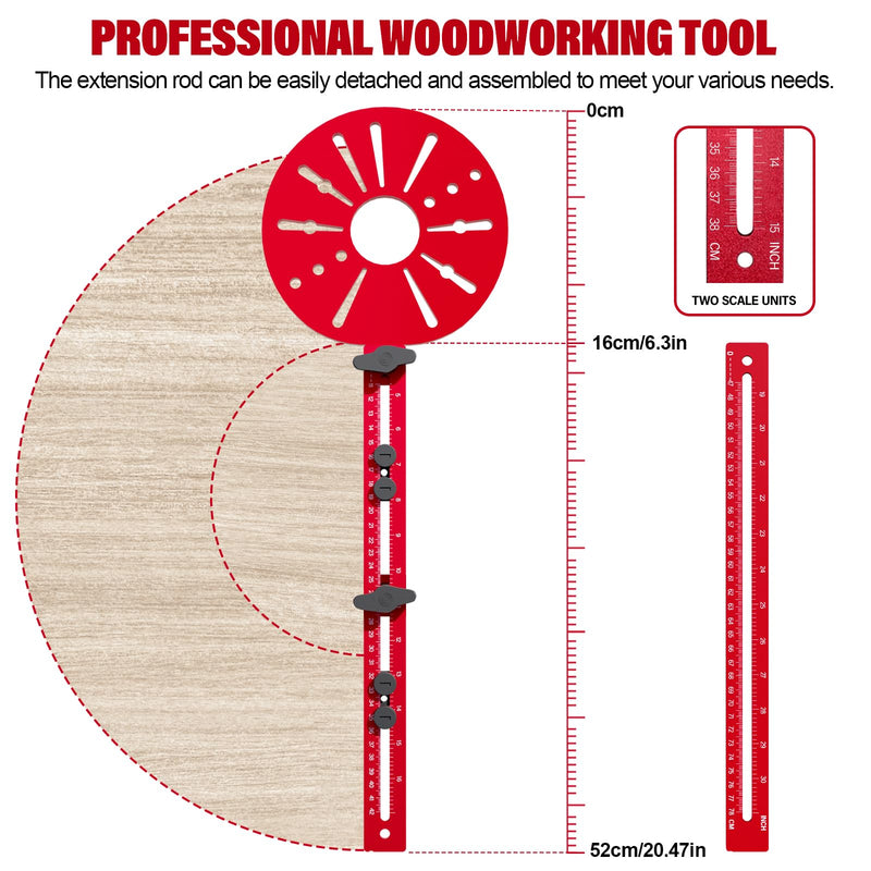 4 in 1 Router Milling Groove Bracket for Cutting Large Circles From 10IN to 58IN, Aluminum Alloy Router Circle Cutting Jig, Adjustable Router Jig and Router Guide for Woodworking (Oil Red)