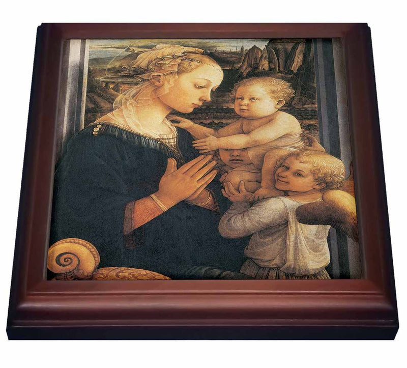 3dRose Madonna and Child" x Fra Filippo Lippi Trivet with Ceramic Tile, 8" x 8", Brown