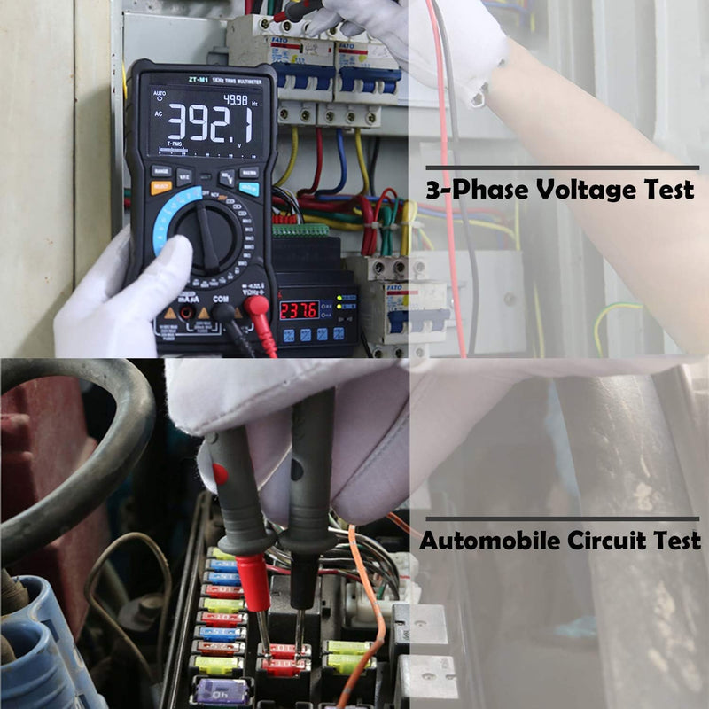 Auto Ranging Digital Multimeter TRMS 6000 with Battery Alligator Clips Test Leads AC/DC Voltage/Account,Voltage Alert, Amp/Ohm/Volt Multi Tester/Diode (ZT-M1) ET826