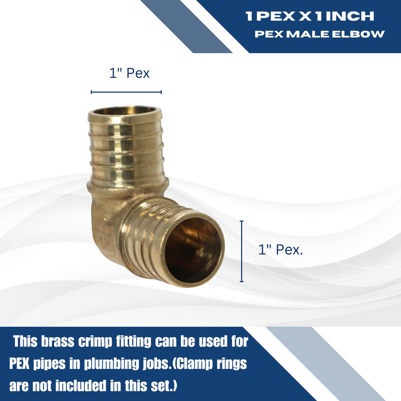 5 Pieces XFITTING 1" X 1" Pex Elbow - Brass Crimp Fitting Elbow, Full Port (Pack of 2) 1 Inch (Pack of 2)