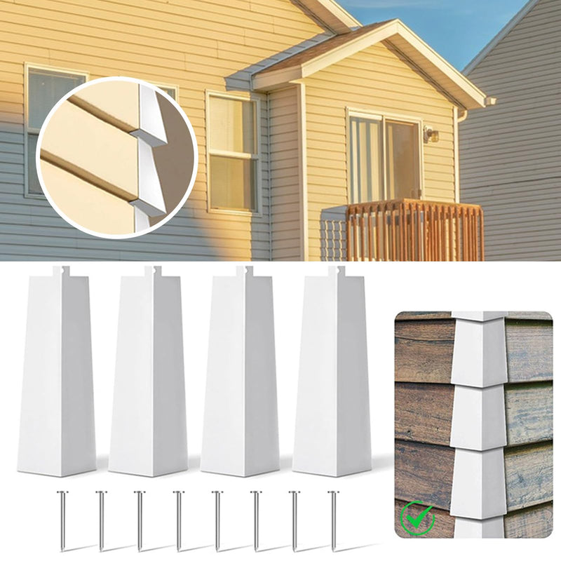 8 Pcs Aluminum Siding Corners - 8 Inch Outside White Siding Corner Caps, Smooth Metal Siding Panels Trim Nails Included for Mobile Home House Exterior (Single Hole) Single Hole