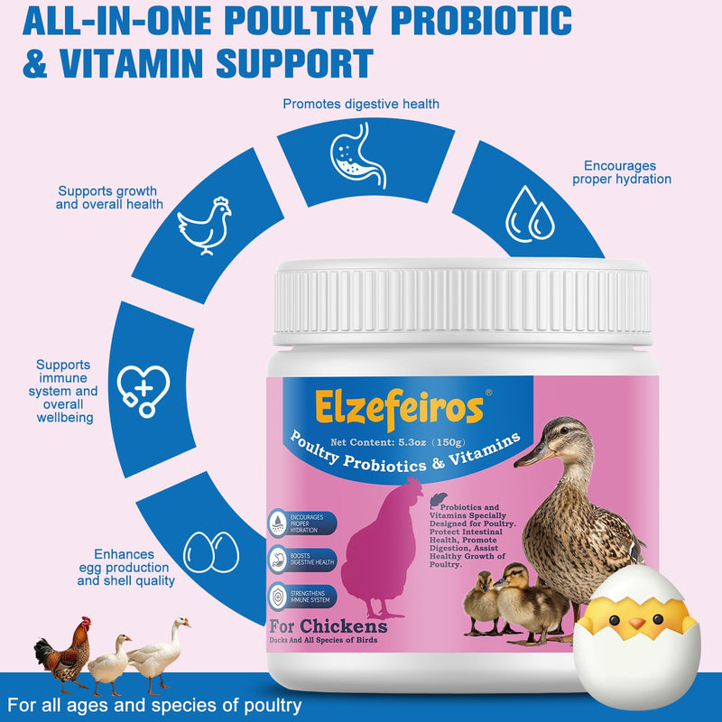 Chicken Probiotic & Vitamin Supplement for Immune Support & Egg Production,Digestive Aid and Hydration Support,Poultry Supplement for Chickens and Ducks and All Ages of Birds(5.3oz) 5.3OZ