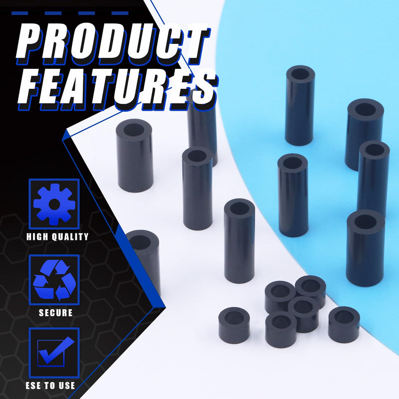 Glarks 270Pcs Nylon Round Spacer Assortment Kit for M3 M4 M5 M6 Screws, Electrical Outlet Screws Spacers, Black ABS Round Washers Hardware Spacer Bracket for Electrical Screws Switch and Receptacle M3 M4 M5 M6 (Black)