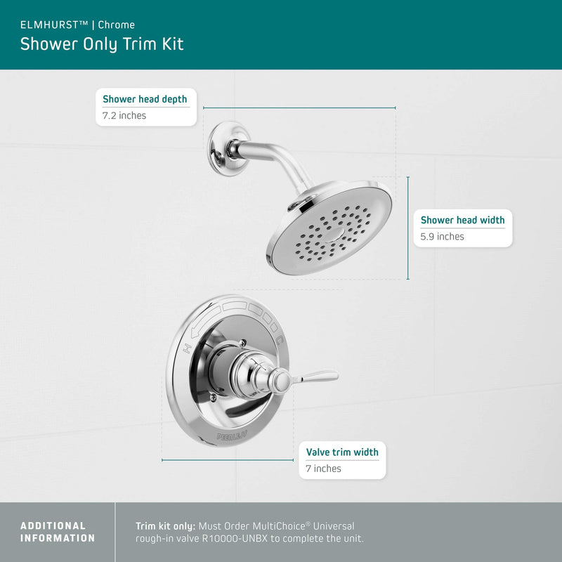 Peerless PTT14265 Elmhurst Trim kit Shower Only, Without Tub Spout, Chrome With Shower Head