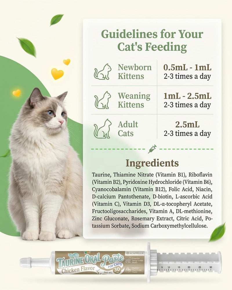 ACAPPELLA Chicken Flavor Lickable Paste Taurine for Cats - 30mL | Exact Dosage ; Easy-Squeeze Dispenser ; Mess-free