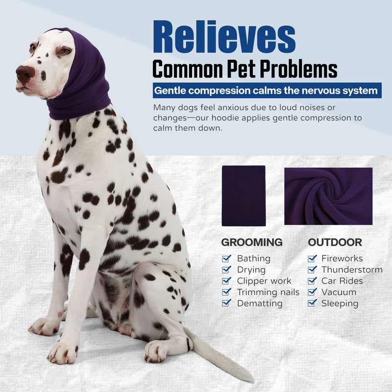 Dog Calming Hoodie Quiet Head Cover Sleeves Anxiety Relief/Noise Protection - Grooming - Thunder - Fireworks M-Head Circle(11.81"~17.32") Purple02