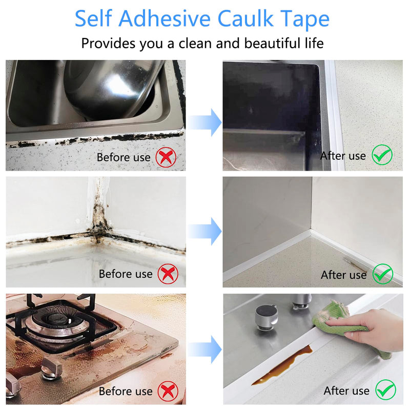 Caulk Tape Bath & Kitchen Caulking Tape Self Adhesive Waterproof, Toilet Caulk Sealant Tape, Bathtub Caulk Sealing Strip Tape for Bathroom Caulking Tape Shower Caulk Strip (1.5" x10.5Ft)