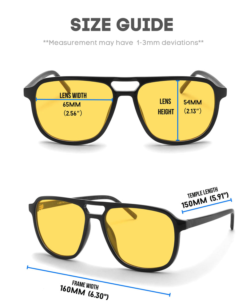 XXL Size Extra Large 160MM Polarized Double Bridge Retro Aviator Sunglasses Big Wide Heads Men UV400 Protection Glossy Black + Carbon Fiber Arm | Polarized Hd Night Driving Yellow
