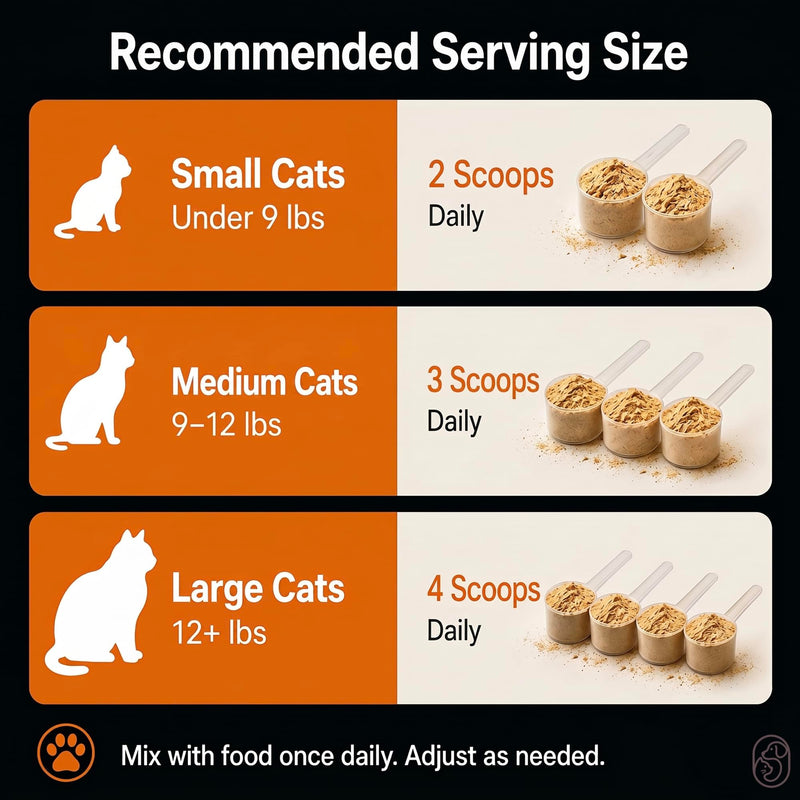 Daily Cat Food Topper – Cat Multivitamin Powder with 17 Active Nutrients, Taurine, Omega 3 & Glucosamine – Mixes Easily into Wet or Dry Food – Supports Energy & Vitality – 120 Scoops