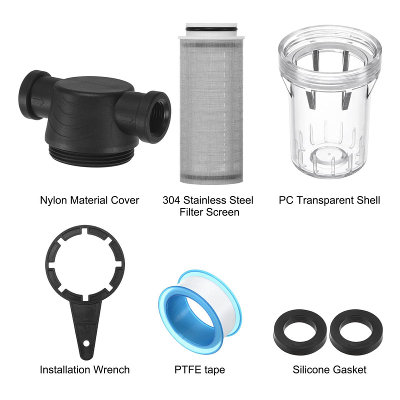 3-Pack Water Pump Strainer with 100 Mesh Stainless Steel Filter Screen, 1/2" Inch Female NPT in-line Strainer for Garden Hose Outdoor RV Water Tank Pressure Washer [Black]