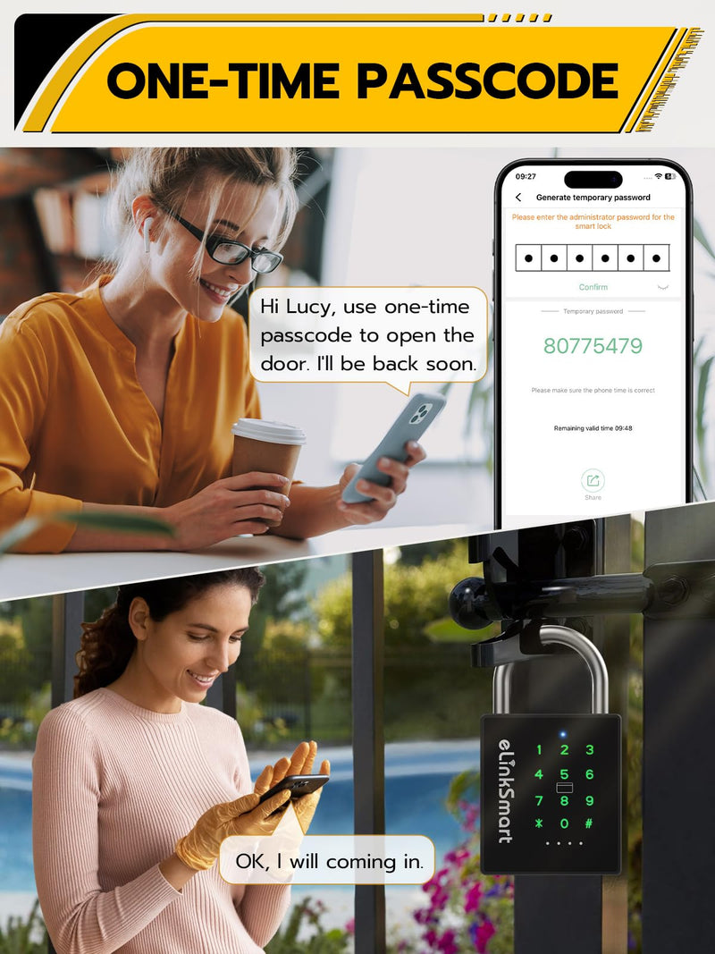Pothunder Heavy Duty Smart Padlock, Bluetooth Padlock with Code and RFID, Outdoor Padlock with Key, Weatherproof Biometric Digital Lock for Gate, Sheds, Fence, Garage, Locker, Storage Unit