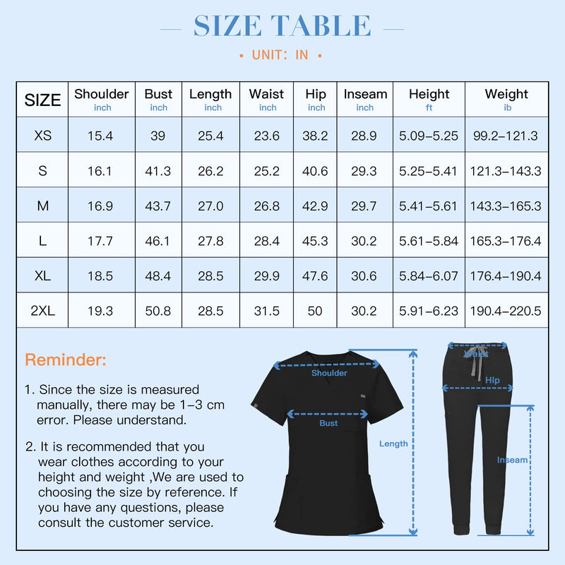 niaahinn Scrub for Women Scrubs Top with Classic V-Neck & Yoga Jogger Pants Medical Nursing Uniform Scrub Set Small Black