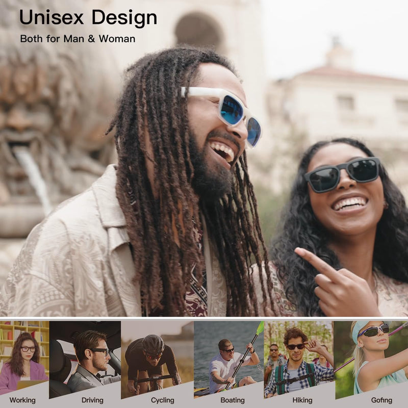 OhO sunshine, Polarized Sunglasses with Bluetooth Speaker, Open Ear Audio, Athletic/Outdoor UV Protection and Voice Control Black Blue Light