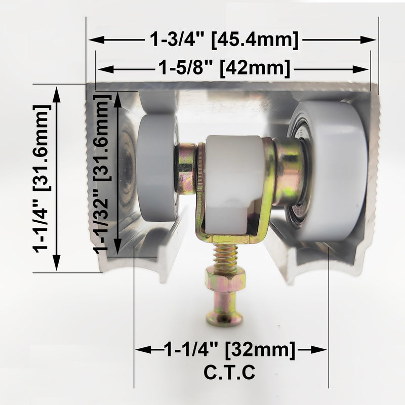 Pocket Door Commercial Grade Hanger Fits Johnson Part #1125 & Upgrades #1500 Hardware Kit, 1" Nylon Ball Bearing, 1-1/4" C.T.C, Min. 1" Thick Doors, 200lbs Capacity - NewNest Australia