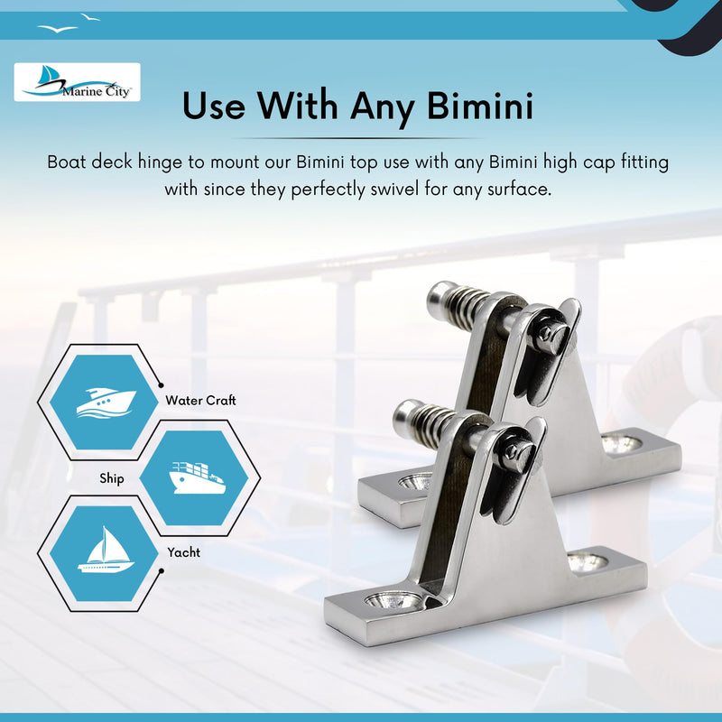 Marine City 316 Stainless Steel Bimini Top Deck Hinge Swivel Mount with Removable Pin – Side Mount Boat Bimini Hardware for Marines, Yachts and Ships (Pack of 2)