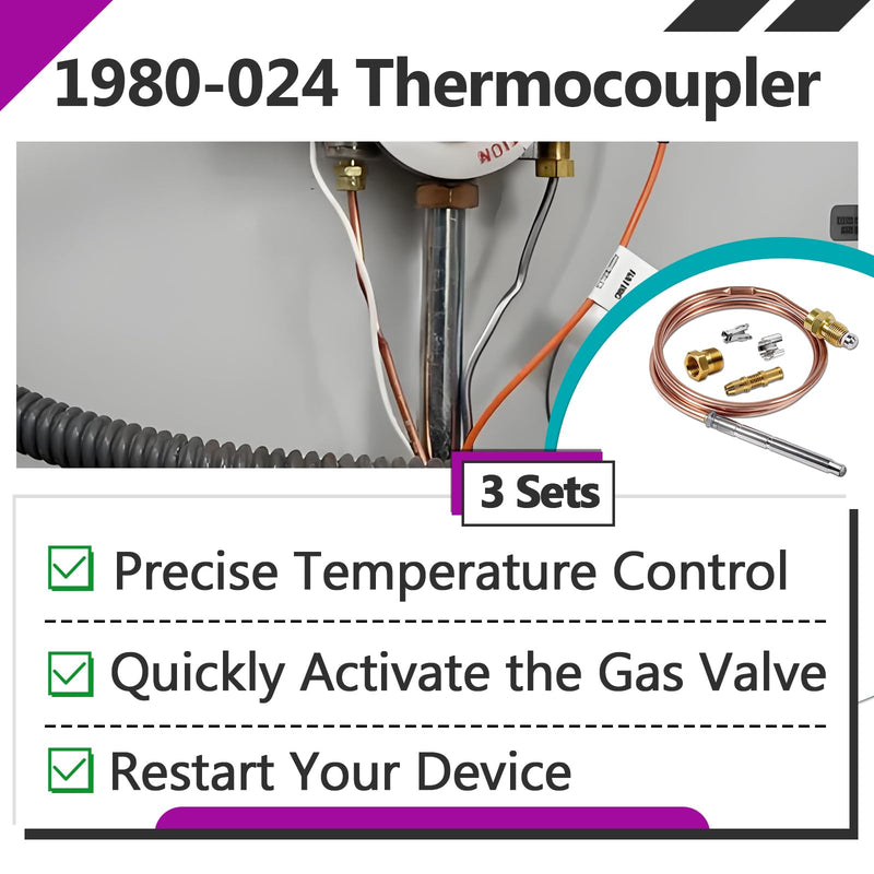 3 SETS Universal 24" Snap Thermocouple Compatible with Robertshaw 1980-024 3